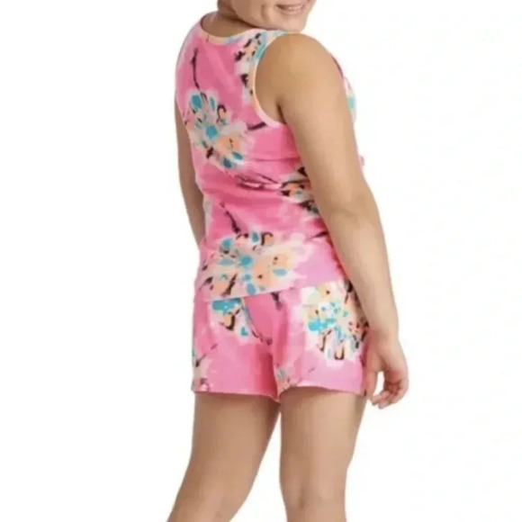 Justice Girls Cinch Side Tank & Short Outfit Set Size Large (12/14) Pink Tie-Dye - Picture 8 of 13